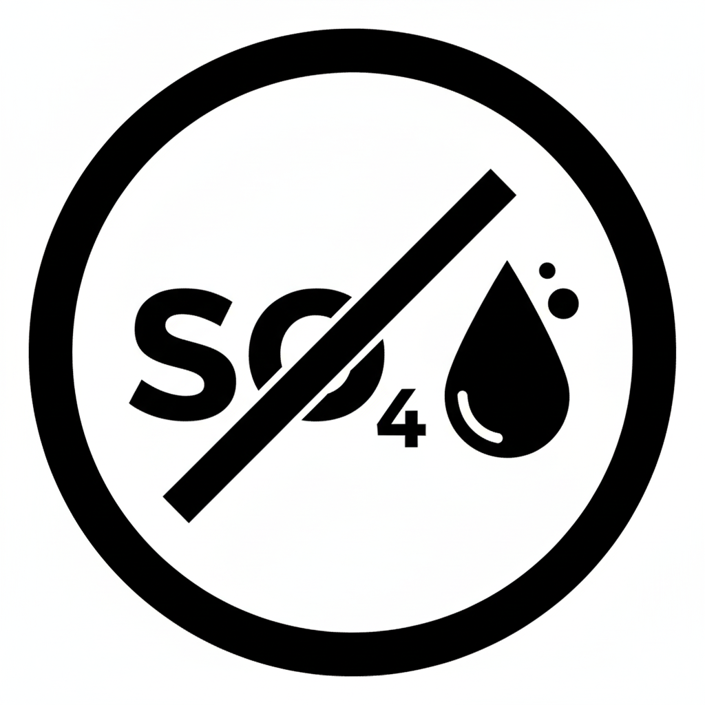 Icon indicating a sulfate-free product formula, safe for hair and skin