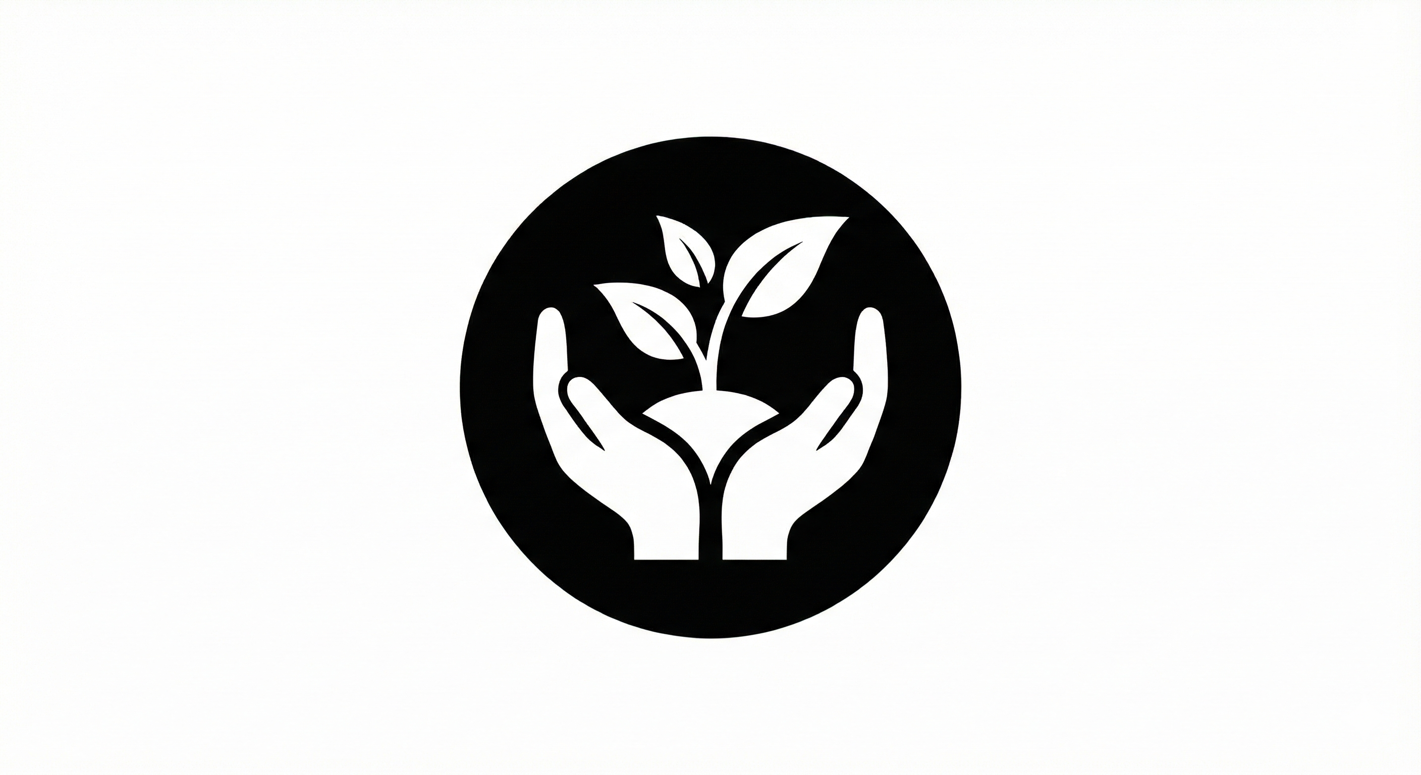 hands holding a growing sprout inside a solid black circle.